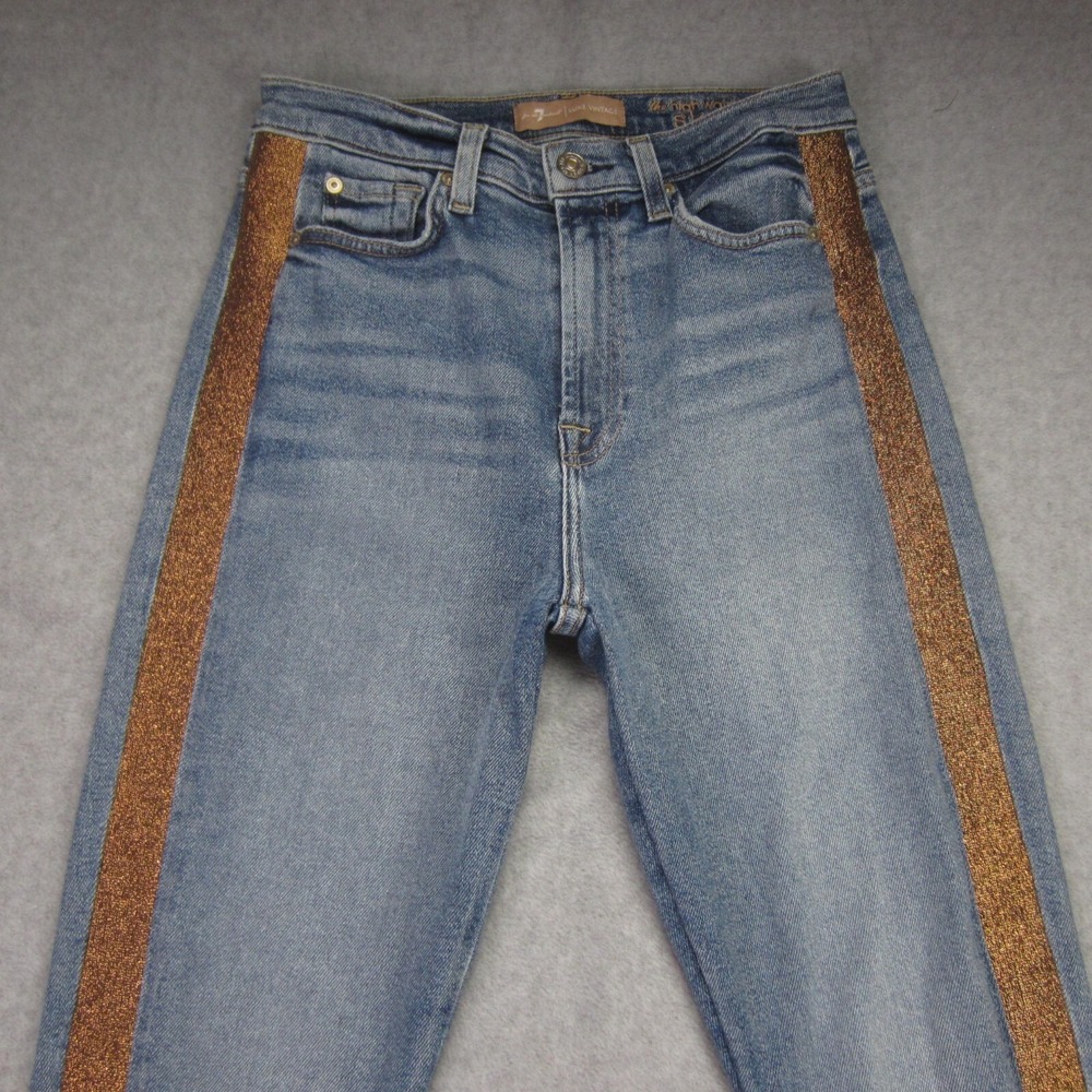 7 For All Mankind Luxe Vintage Jeans Womens 27 High Waist Lurex Stripe Ankle - Picture 2 of 16